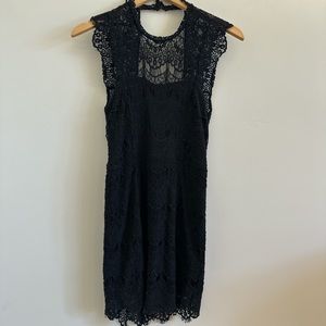 Free People Black High Neck Crochet Lace Open Back Mini Dress
